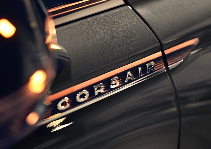 The stylish chrome badge reading “CORSAIR” is shown on the exterior of the vehicle. | Greenwood Lincoln in Bowling Green KY