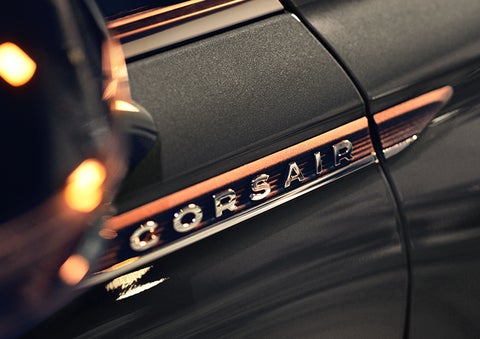 The stylish chrome badge reading “CORSAIR” is shown on the exterior of the vehicle. | Greenwood Lincoln in Bowling Green KY