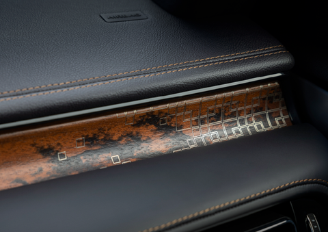 A close-up shot of the 2025 Lincoln Aviator® dashboard with unique black and brown accents, and brown stitching. | Greenwood Lincoln in Bowling Green KY