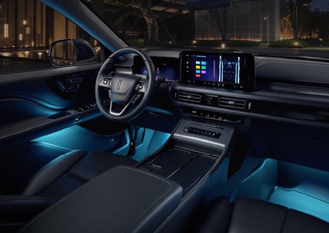 Deep blue Ambient Lighting glows from various places within a 2026 Lincoln Aviator® SUV. | Greenwood Lincoln in Bowling Green KY